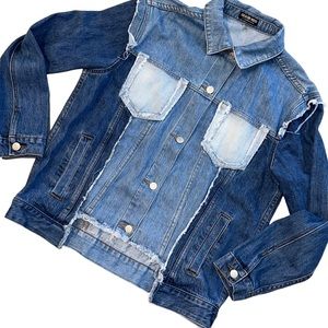 Fashion Nova Factory Frayed Patch Up Denim Jean Jacket Women’s Medium